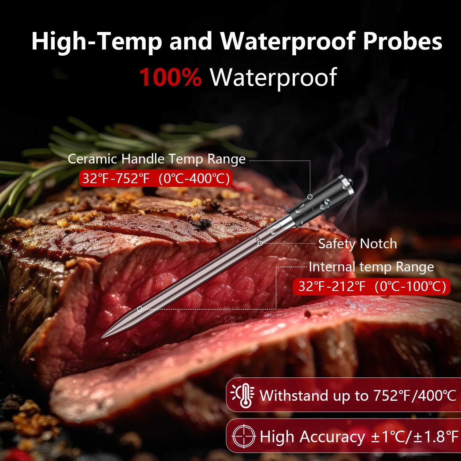Wireless Bluetooth Meat Thermometer Digital Probes with HD Display & APP Monitoring for Rotisserie Grill BBQ Smoker Steak 3