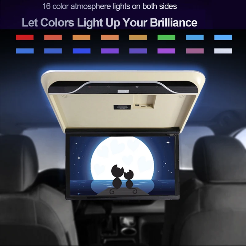 TV pour voiture, écran de 13,3 1080p pour lecteur de voiture, écran monté  sur le toit avec lumière double couleur pour bus, SUV, angle réglable