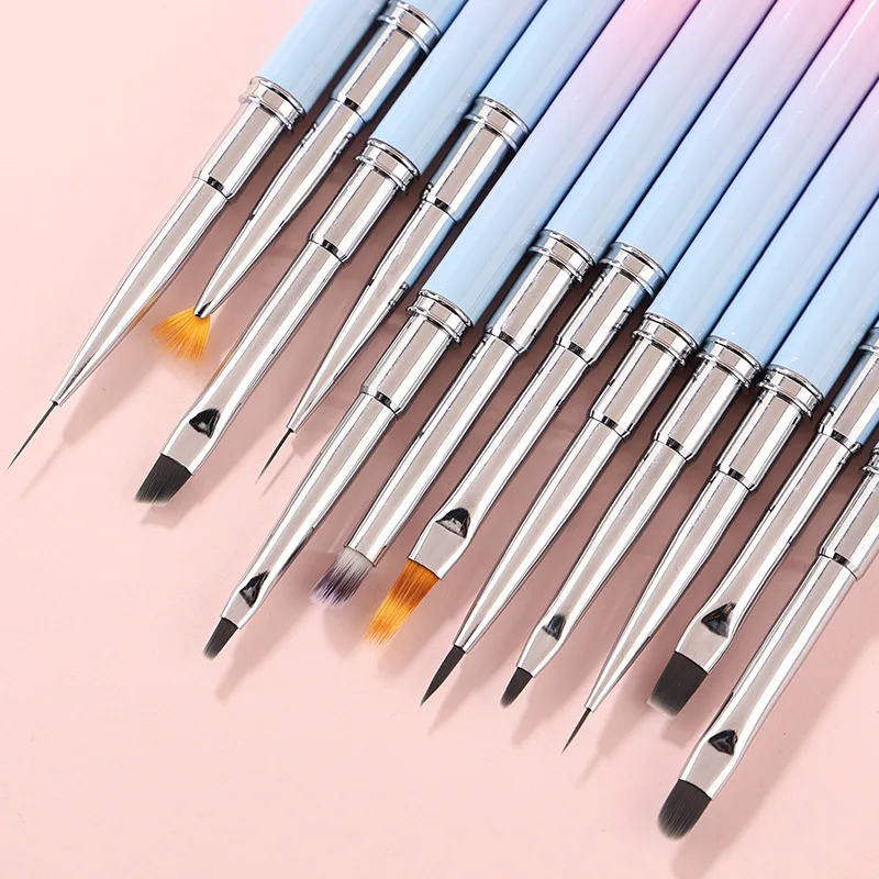 Metal Handle Nail Art Dotting Nail Brush Set Painting UV Gel Liner Acrylic Nail Brush 2