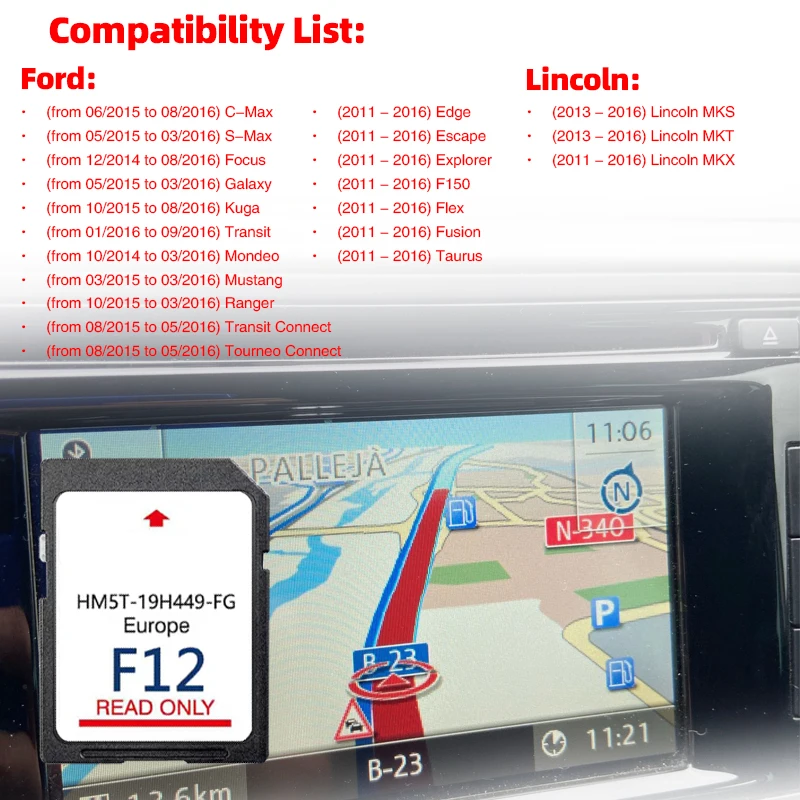 GPS Map Navigation SD Cards Navi SD Card Sync2 F12 Kuga Mondeo S-Max C-Max Focus Sync2 HM5T-19H449-FG for Ford Car