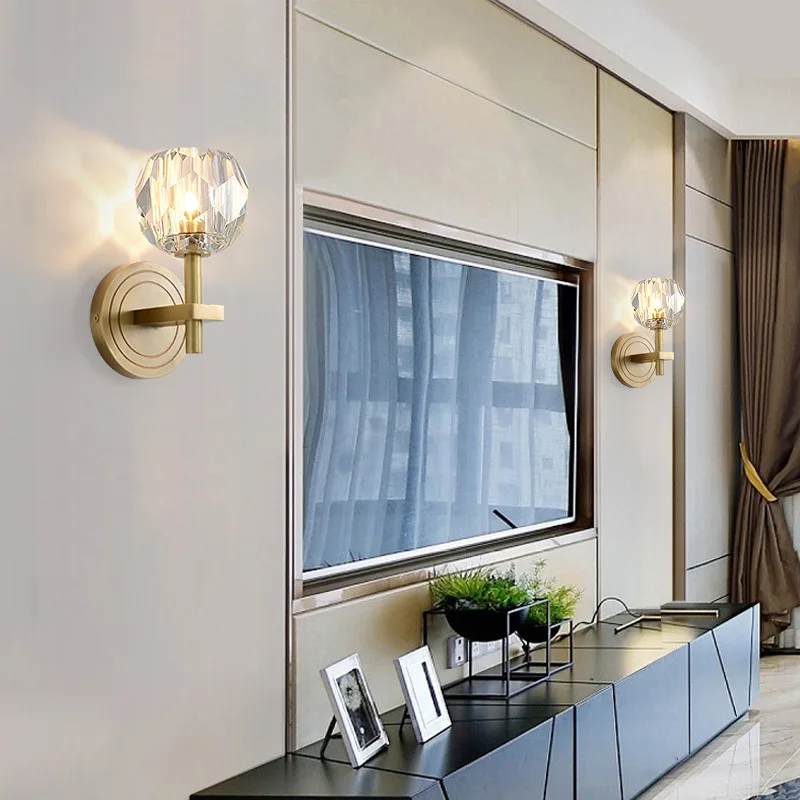 

Nordic Simple Crystal Wall Lamp G9 Decorate Lighting Room Decor Kitchen Corridor Stairs Simple Copper Crystal Wall Light Fixture