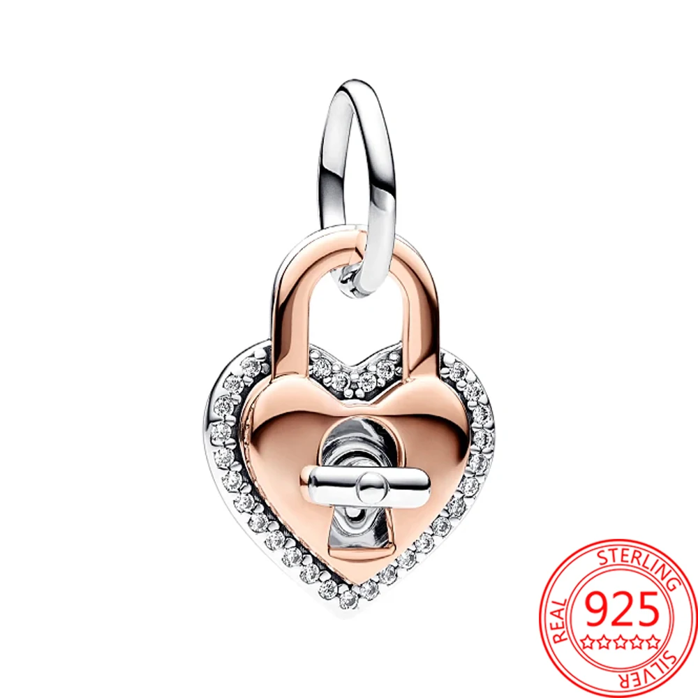 

Romantic 925 Sterling Silver Gold Love Lock Cylinder Charm Fit Pandora Bracelet Women's DIY Exquisite Jewelry Accessories