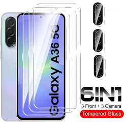 Premium 6 - in - 1 Tempered Glass Screen & Camera Protector - Samsung A36 5G (6IN1 3 Glass 3 Lens)
