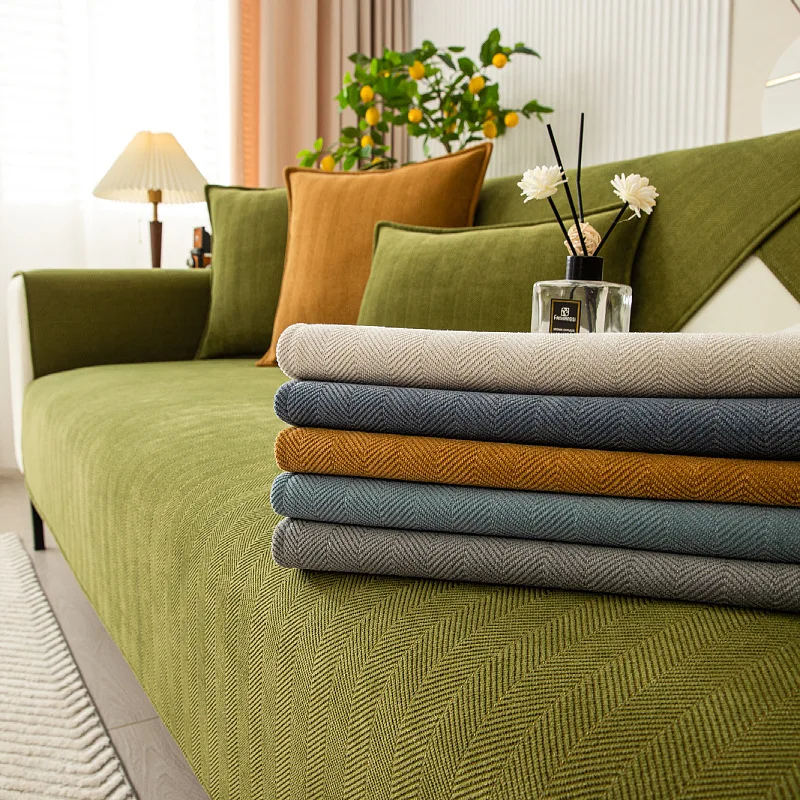 

Sofa Cover for L Shape Sofa Covers Chenille Slipcover Anti-Slip Herringbone Lines Living Room 4 Seasons
