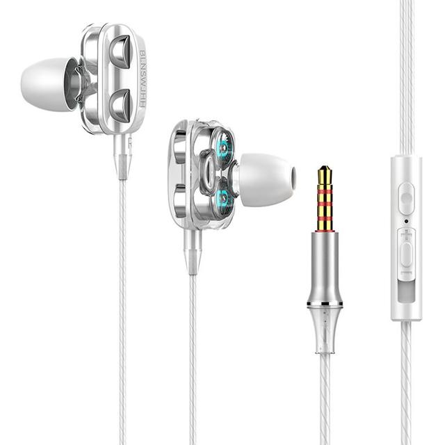 Wired Headset Hifi Sound Stereo Double Moving Coil Dual Speaker In-ear Earphones With Microphone Sport Music Earbuds