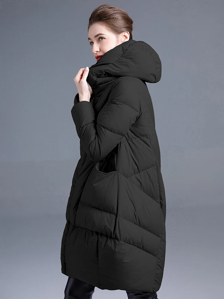 Luxury Women's Fluffy Long down jacket Winter Large size Fashion Pockets Hooded puffer coat Loose Female 2024 New INKEO 3O288