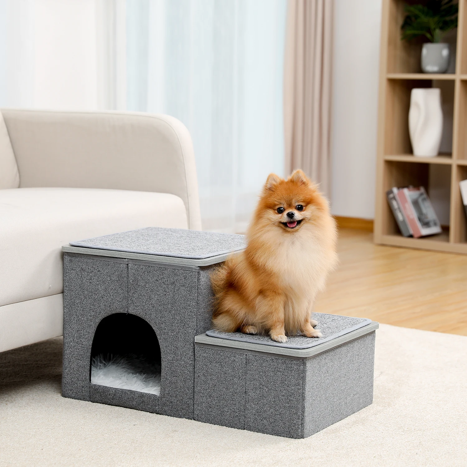 portátil escada com casa de luxo pet segurança pet cama escada