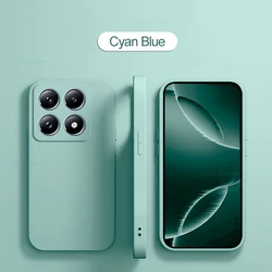 Square Liquid Silicone Phone Case - Soft TPU Back Cover in Elegant Design for Xiaomi 14T Pro (Cyan Blue)