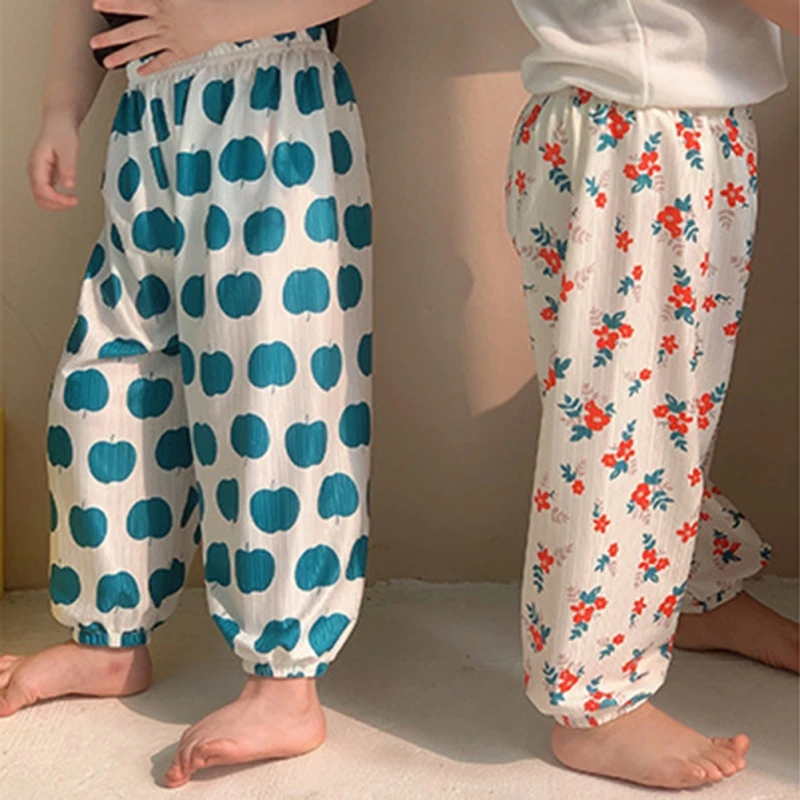 Children Pants Pajama Bottoms Summer Casual Girls Boys Thin Cartoon Printing Loose Pant Trousers Girls Hight Waist Lantern Pants