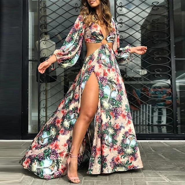 Long Backless Party Maxi Floral Sundress Beach Dresses Boho Women