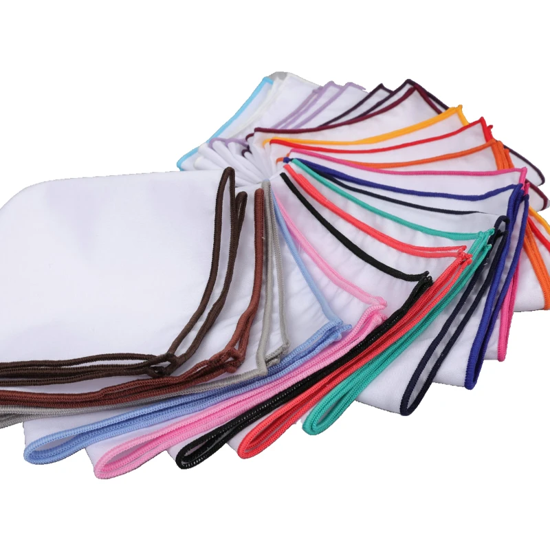 Mouchoir blanc pour hommes et femmes, 23cm, bord coloré, carré de poche, costumes de marié de fête de mariage, accessoires Hankies noirs, nouvelle collection