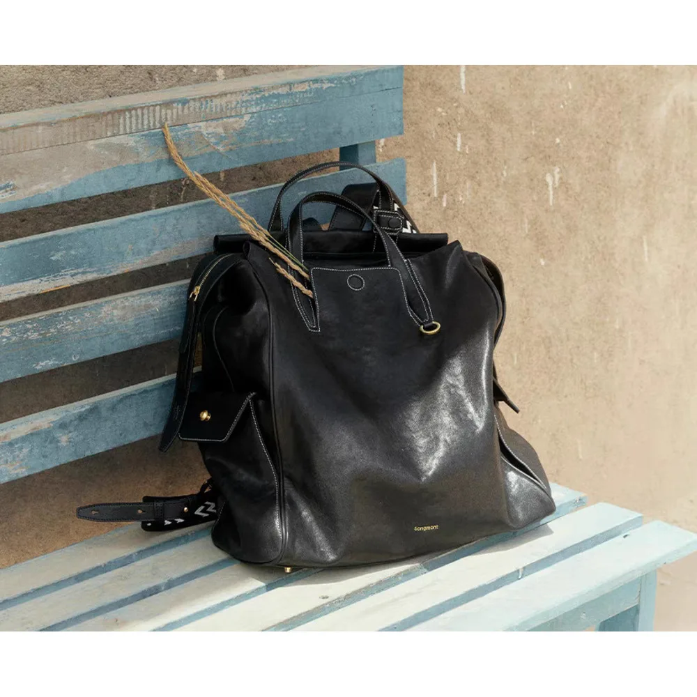 Unisex Leather Backpack Vegetable Tanned Leather Handbag_voghion.com