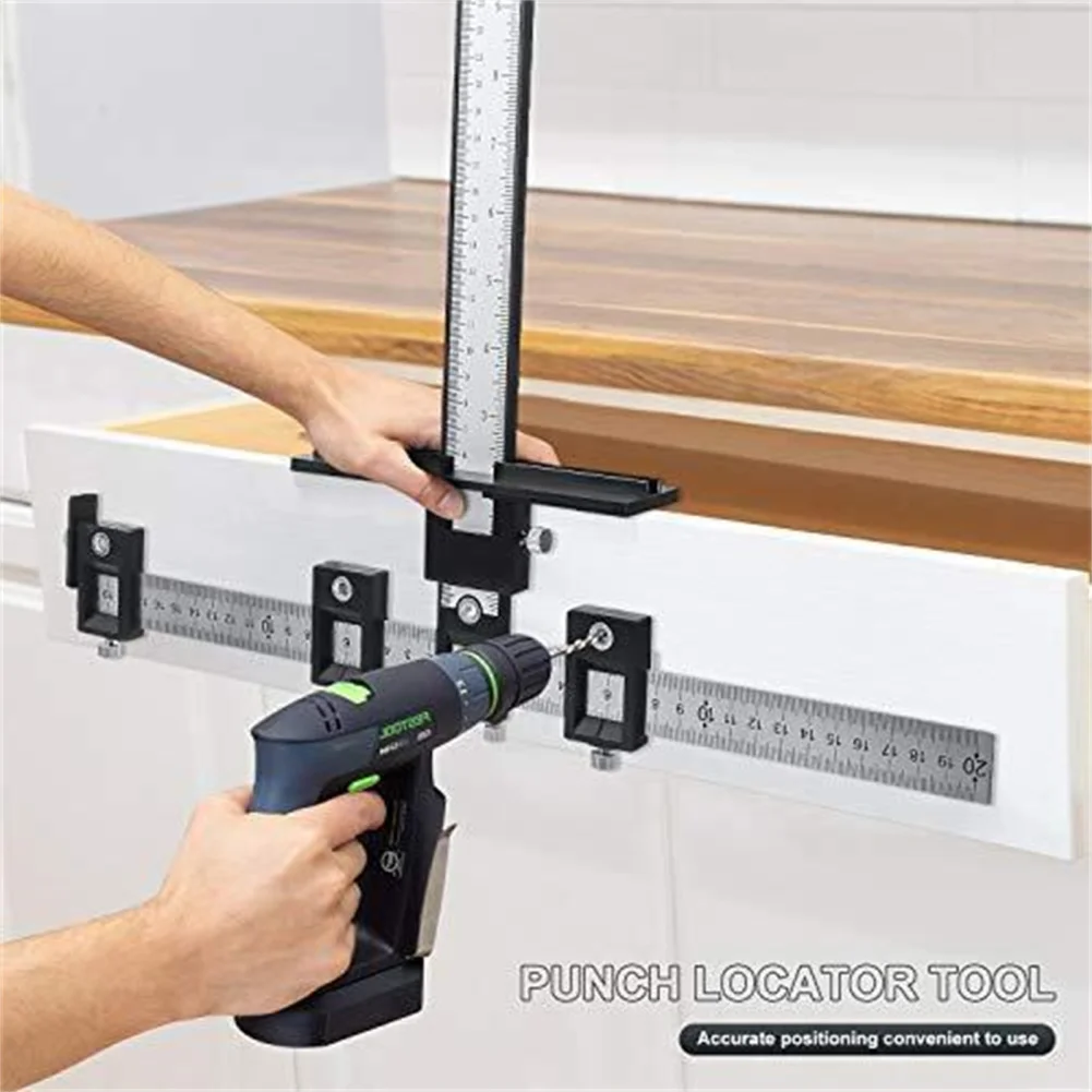 woodworking drill accessories Cabinet Hardware Jig Tool Wood Drilling Dowelling Guide Adjustable Punch Locator For Handles Knobs Installation Dropshipping