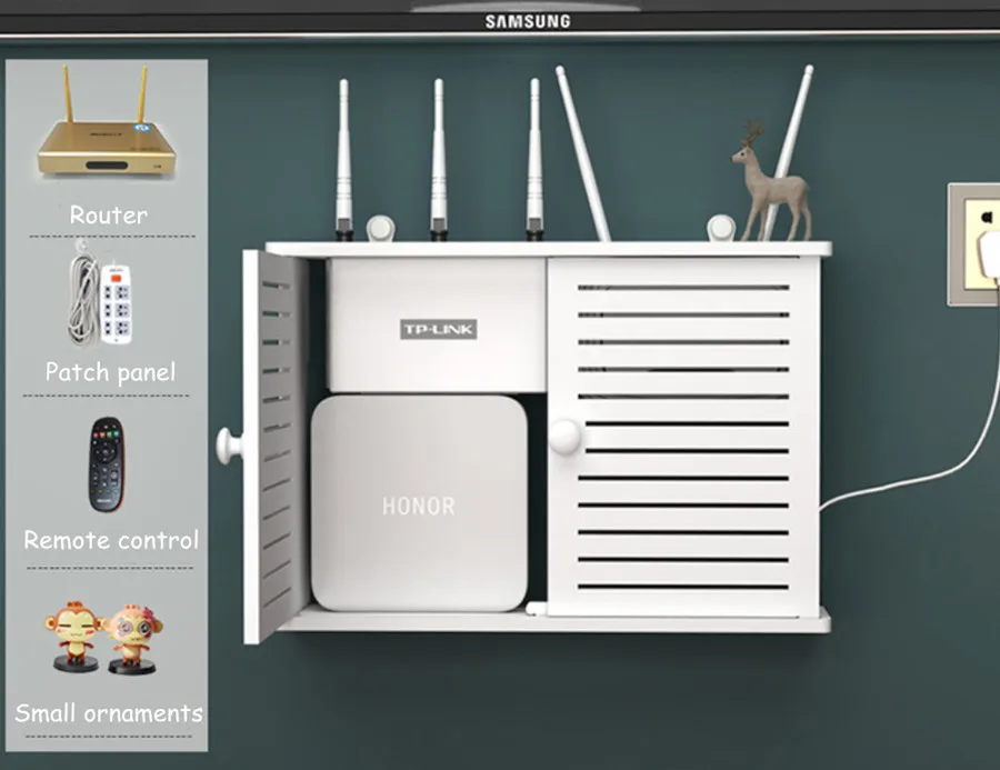 Large Wireless Wifi Router Shelf Storage Boxes Cable Power Bracket Wall