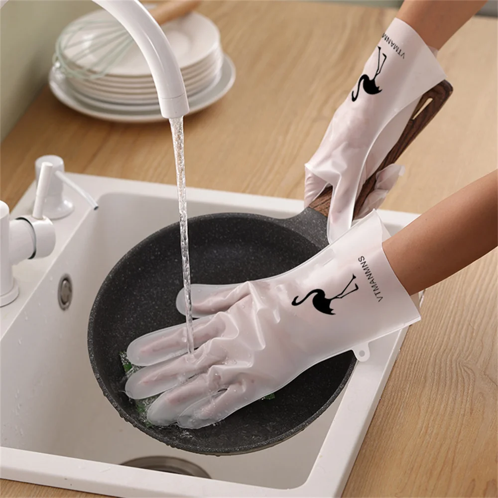 thumbnail image 1 of Guantes para lavar platos Resistentes al desgaste Duraderos Suaves Herramientas de limpieza a prueba de aceite Guantes de goma Fáciles de poner y quitar Se pueden colgar, 1 of 5
