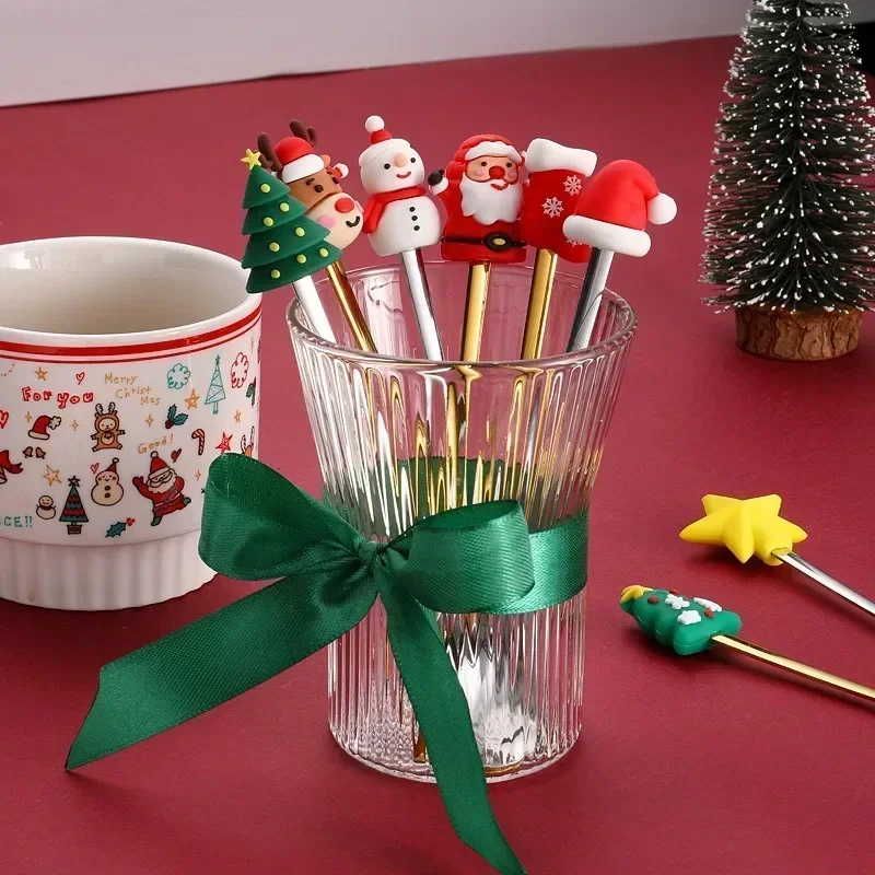 6/4/1PCS Christmas Gift Glod Spoon Fork Set Elk Christmas Tree Decoration Dessert Scoop Fruit Fork Coffee Spoon Cutlery Set cutlery set,western style cutlery set,picnic cutlery set,stainless steel cutlery set,camping cutlery set,wooden cutlery set