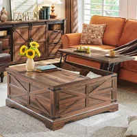 Farmhouse Lift Top Coffee Table with Storage, Wood Square Center Table with Large Hidden Compartment, Rustic Lift Tabletop 1