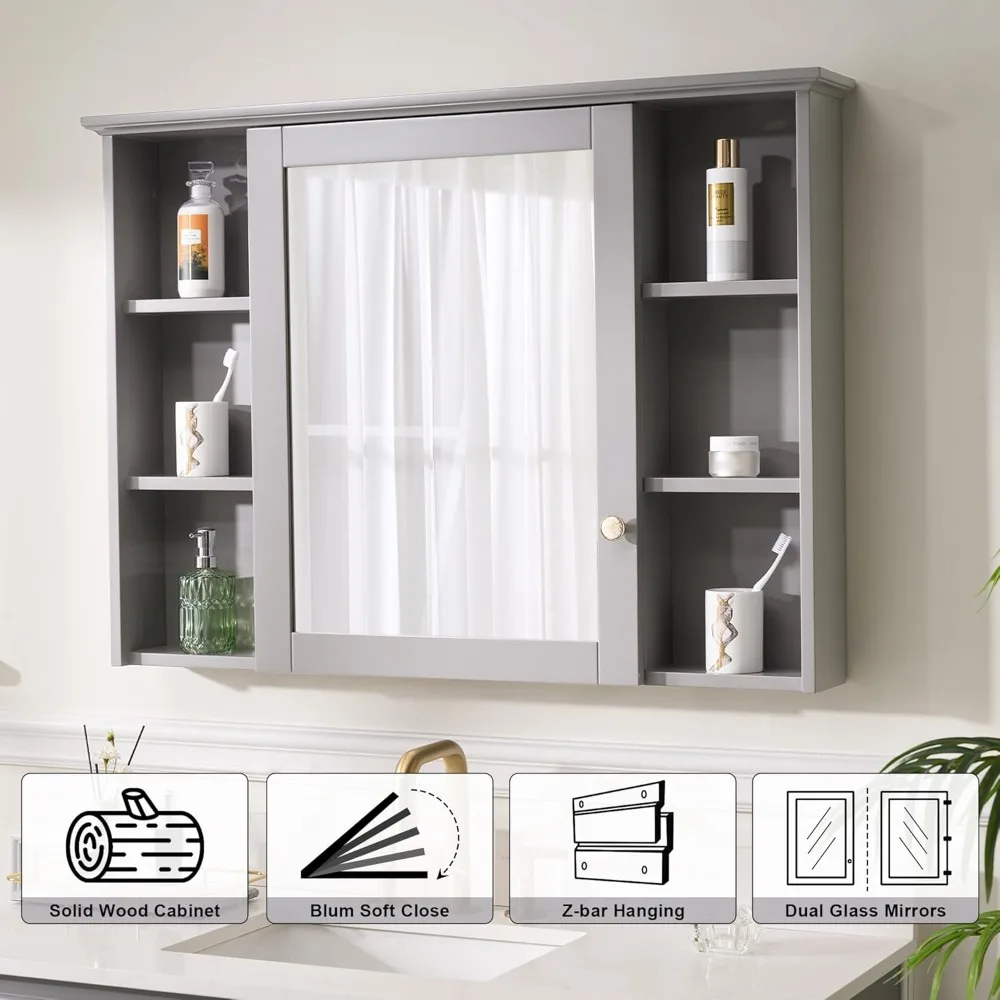 42x30" Wall Mounted Wood Bathroom Medicine Cabinet with Mirror