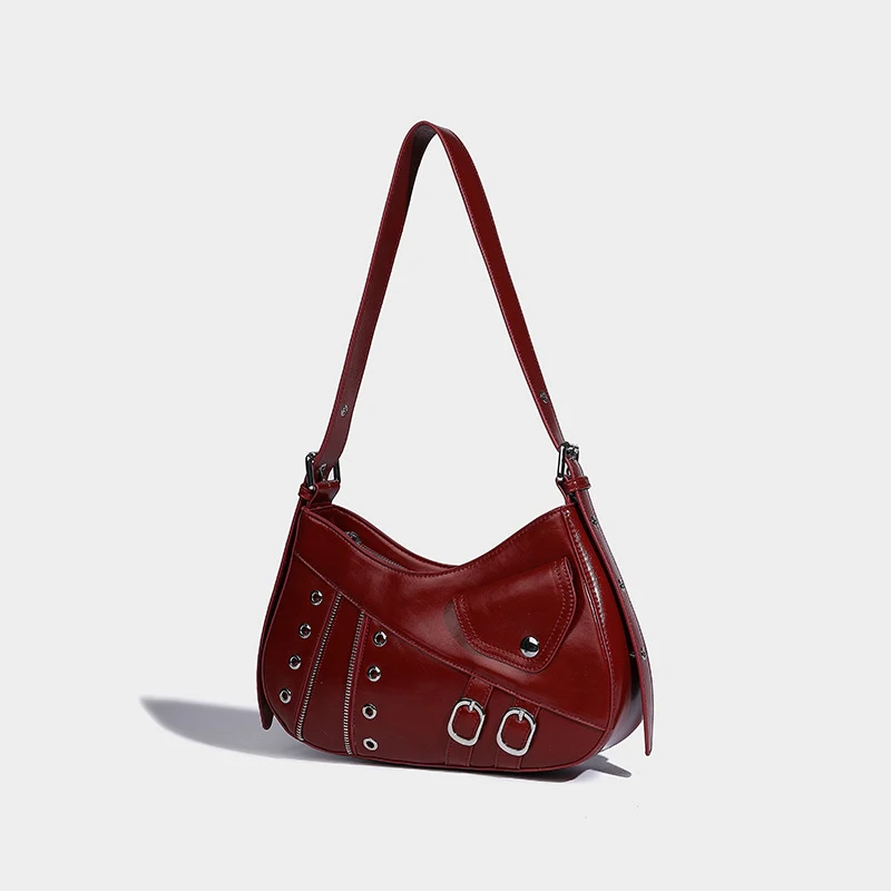 Bolso de mujer de gran capacidad con un solo hombro y textura de alta gama, estilo punk, de cuero encerado al óleo, estilo retro, estilo nicho, para chica sexy, 2024