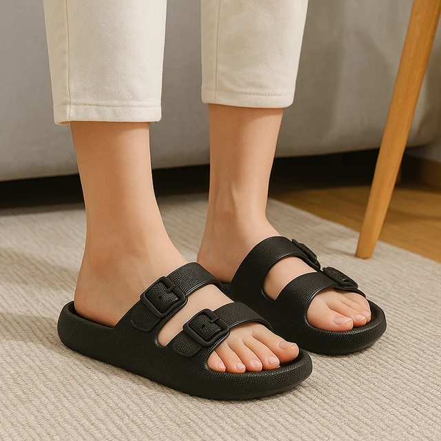 New Women's Beach Slippers Thick Bottom Anti-Slip Home Outdoor Sandals Comfortable EVA Material Pure Color Slippers