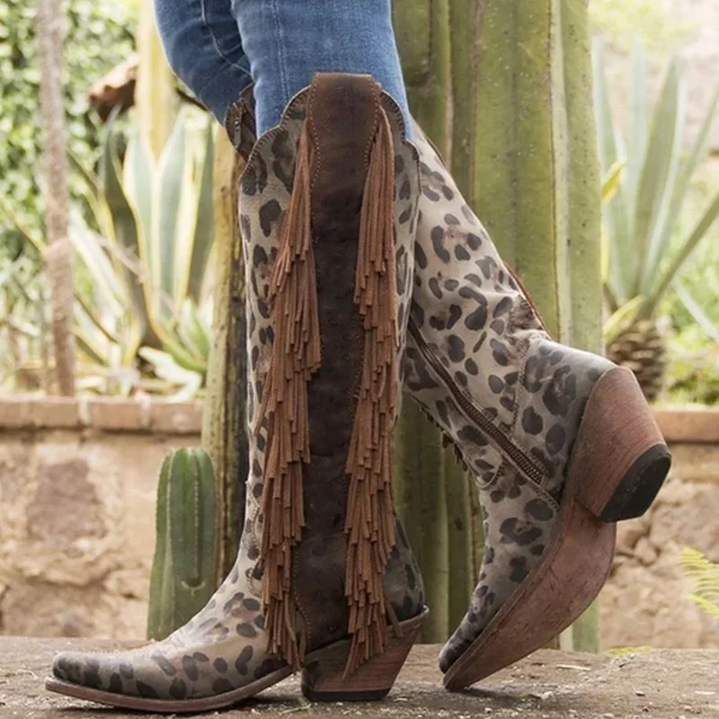 Tassel Cowboy Boots For Women Green 