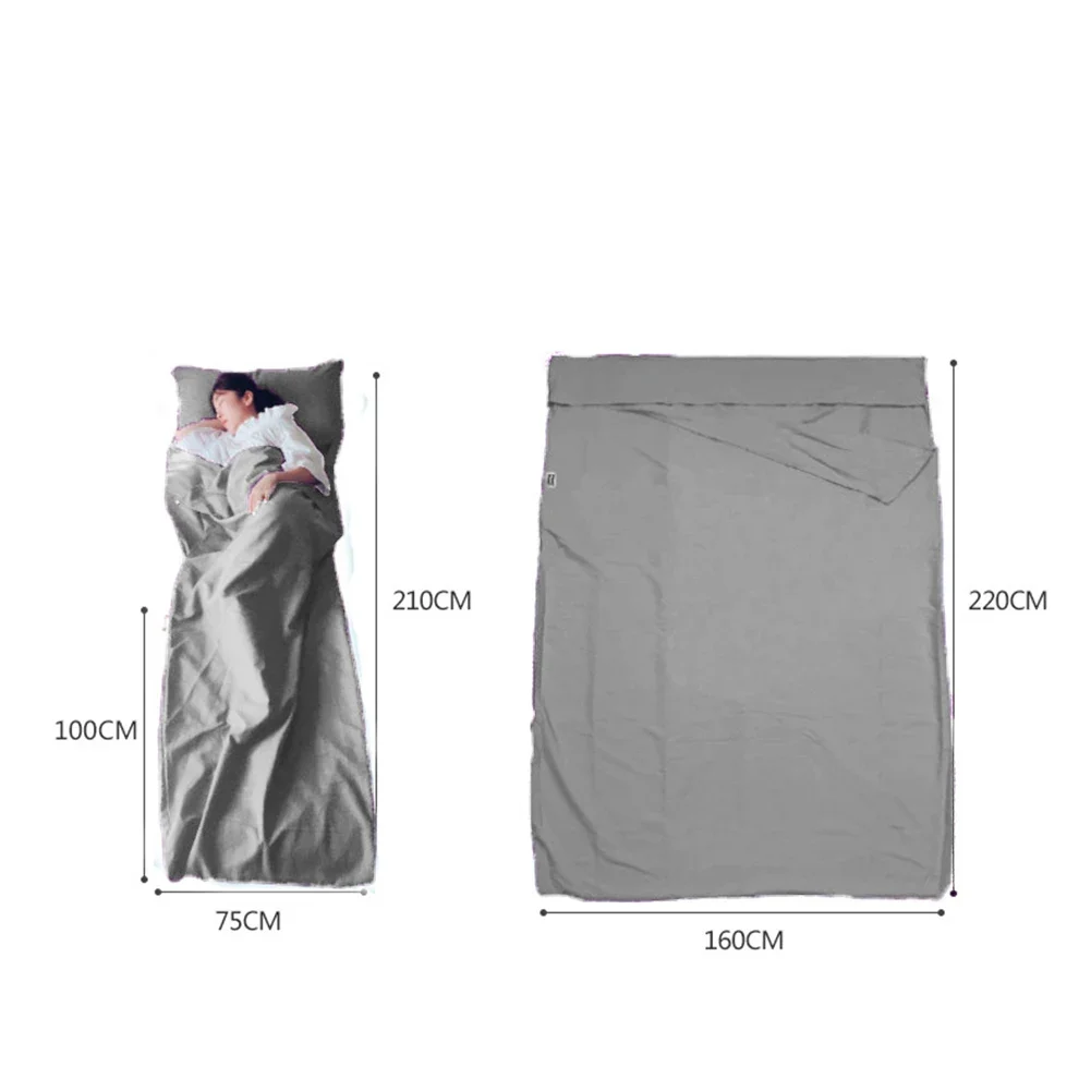 Sleeping Bag Liner Camping Sheet Removable And Washable With Pillow Pocket Full-body Wrap Sleep Sack For Trains Backpacking 6
