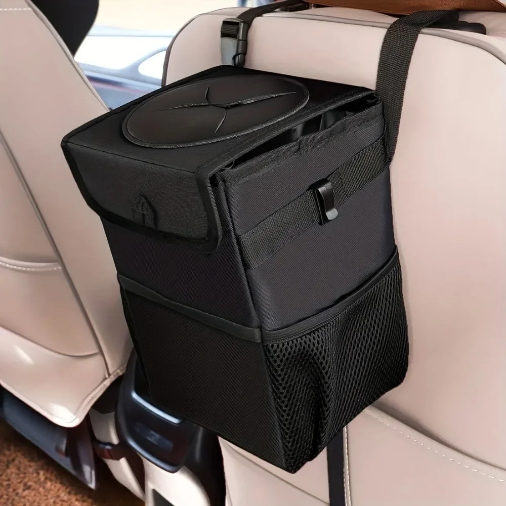 Collapsible Car Garbage Can-360&deg; Rotating Trash Holder with Mesh Storage Pockets, Universal Fit for SUV/Truck/Car Cleaning