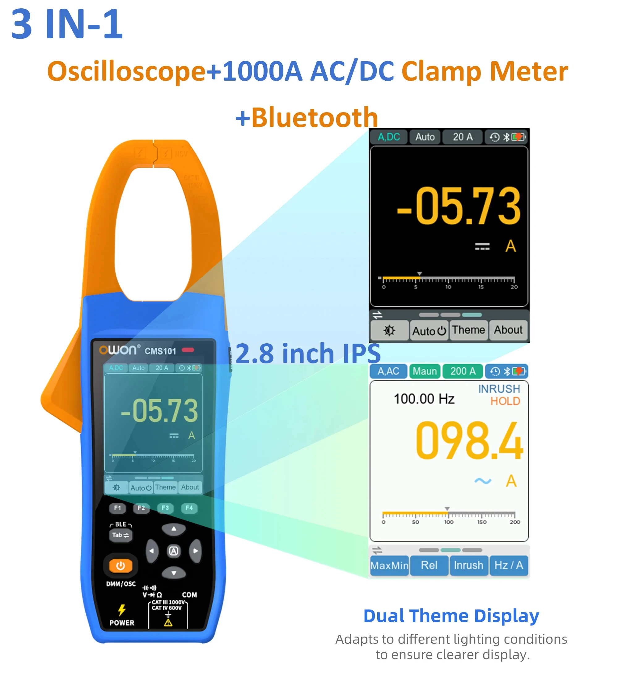 CMS101 Three In One 1000A AC/DC Clamp Teter+Digital Oscilloscope Bluetooth Recor