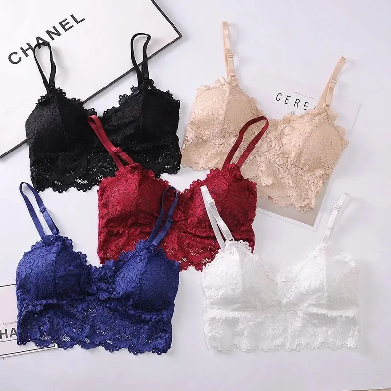 New Lace Bra for Women Sexy French Lingerie Bralette Seamless Crop Top Corset Unwired Underwear Female Intimates Embroidery
