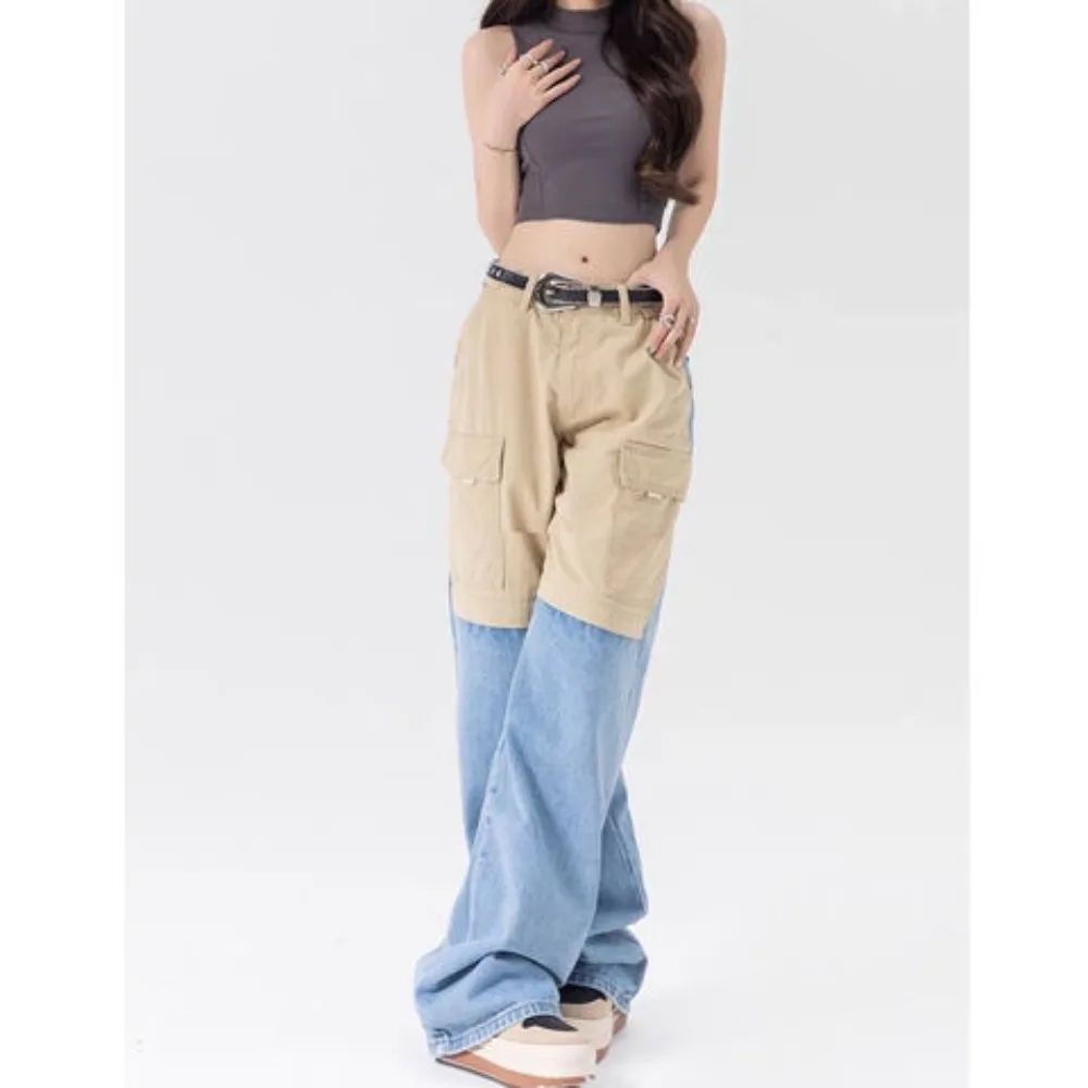 

Clashing colour wide leg jeans thin niche design high street sense 2024 summer American Spice Girls trousers