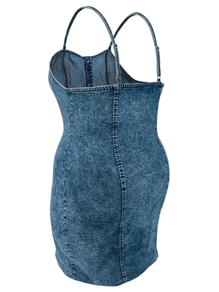 Wmstar Plus Size Denim Dresses for Women Summer Sleeveless Fashion Casual Bodycon Button Midi Dress Wholesale Dropshipping 2024