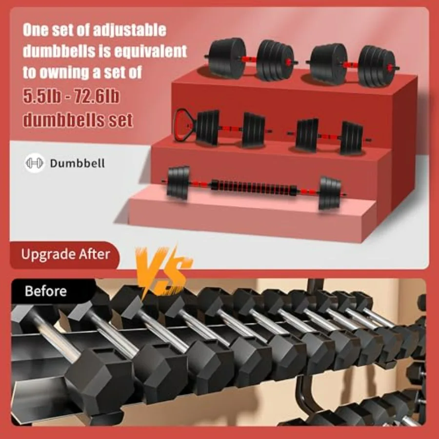 25 Pounds Adjustable Dumbbells 4-in-1 Dumbbells Set Free Weight Set with Connector – Convert to Barbell, Kettlebell & Push-Up St