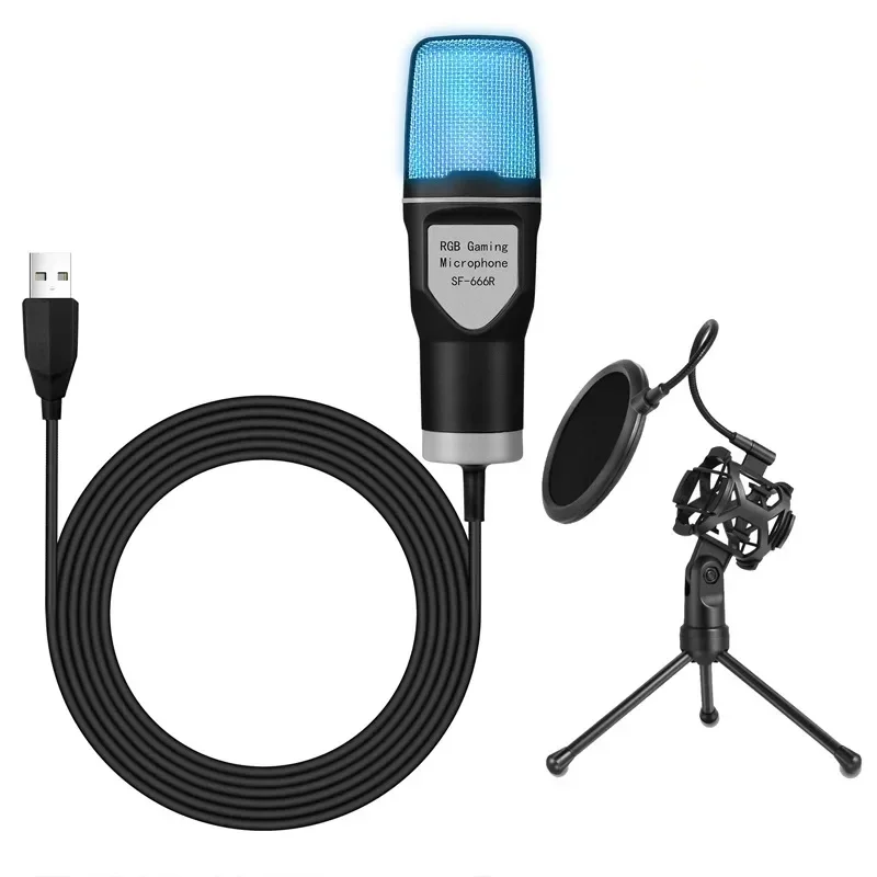 게이밍 컴퓨터 전문 콘덴서 마이크 PC 노트북 USB 유선 라이브 스트리밍 팟캐스트 스튜디오 마이크 키트 게이머 노래방