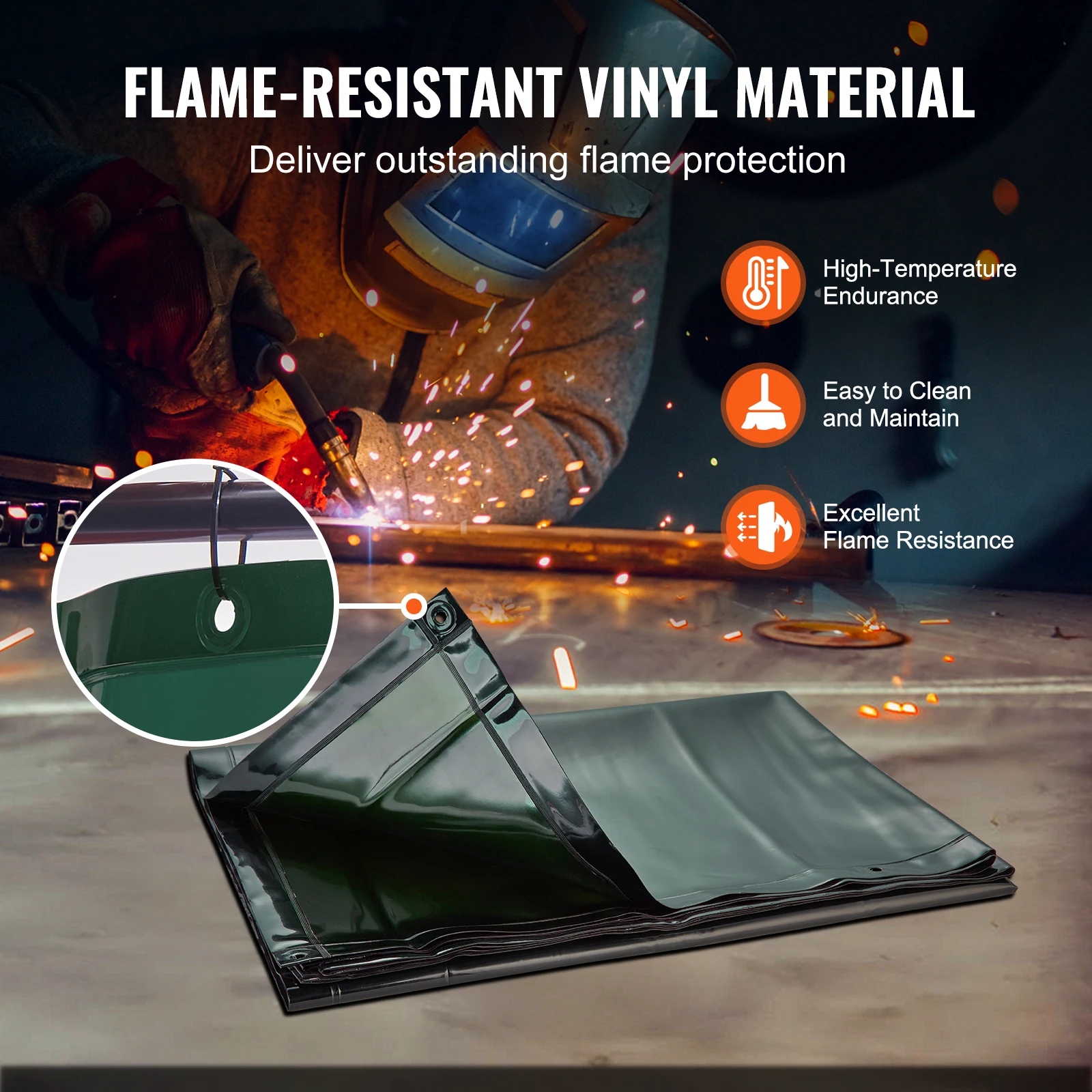 SucceBuy Welding Screen w/ Frame 6'x8' Welding Curtain Flame-Resistant Vinyl Welding Protection Screen for Workshop Industrial - 4