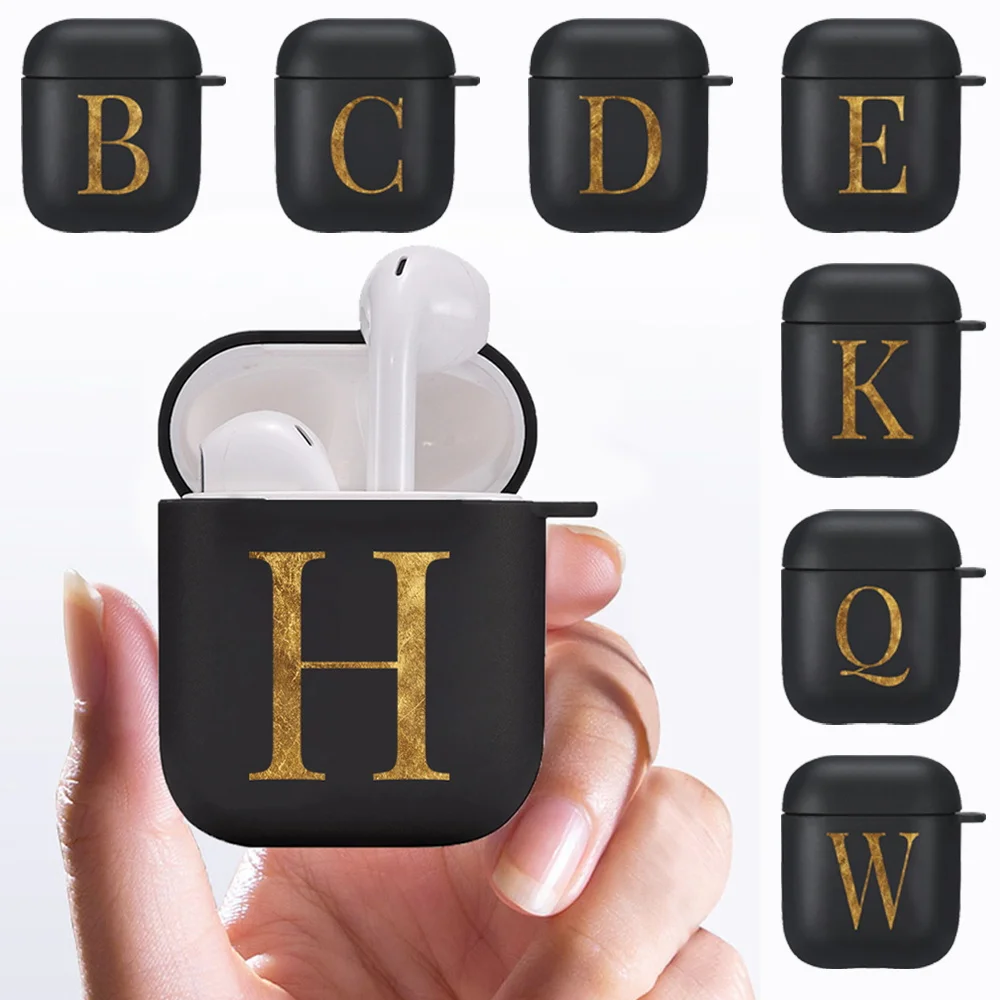 Matte Earphone Cases for Apple Airpods 1st/2nd Gen 26 Letters Series Black Protective Cover Soft Silicone Headphone Accessories