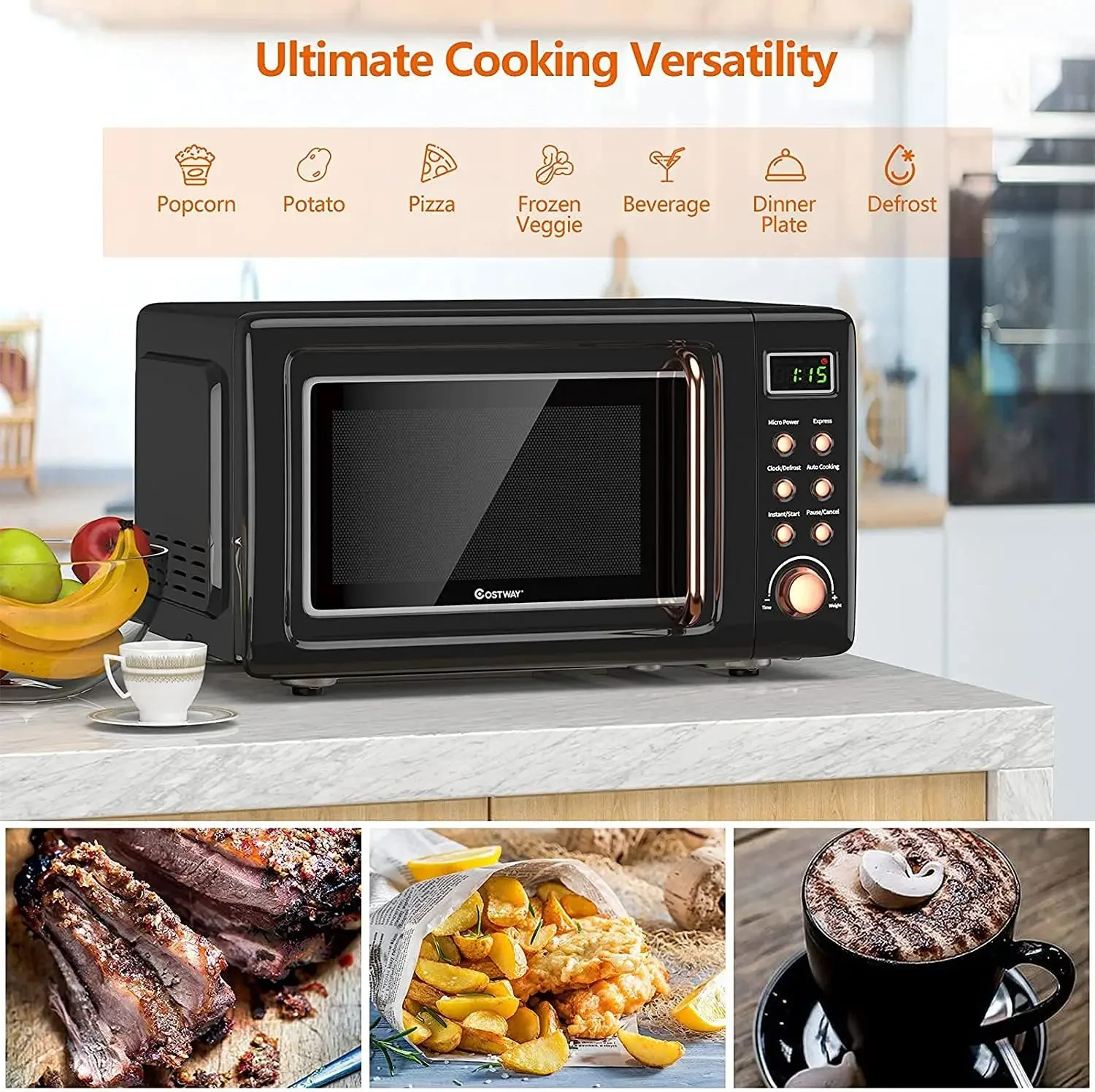 Retro Microwave Oven, 0.7Cu.ft, 700-Watt Countertop Microwave Ovens w/5 Micro Power, Delayed Start Function, LED Display, Child 6