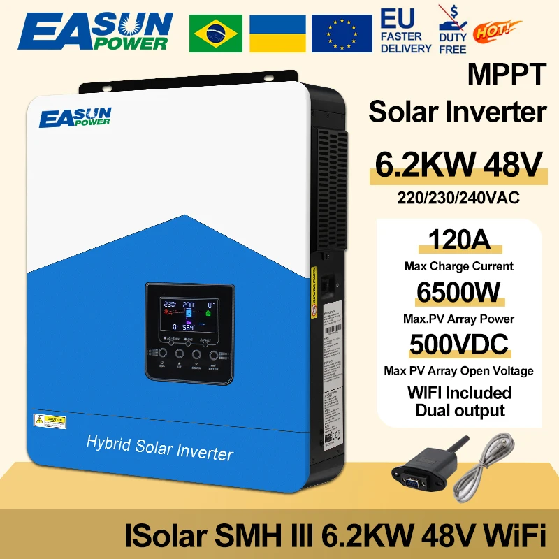 EASUN POWER 7KVA 7000VA Hybrid Solar Inverter 48V Built MPPT 110A Solar ...