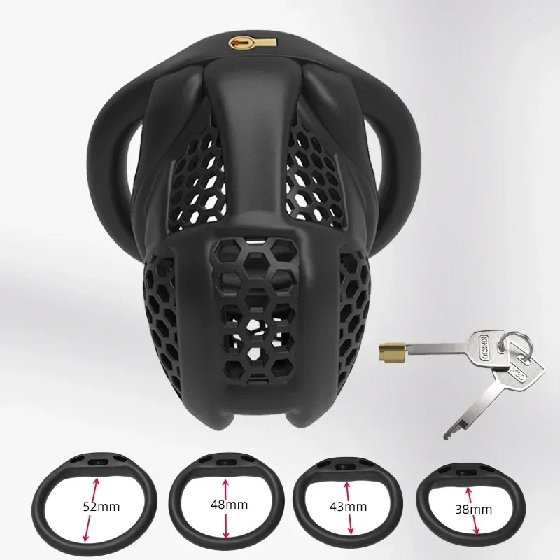 Penis Chastity Cage Chastity Lock Sex Toy Chastity Cage Accessory NEW Male Chastity Device Breathable Cock Cage Mini Lock with 4 Penis Rings Bondage Adult Sex Toy for Men