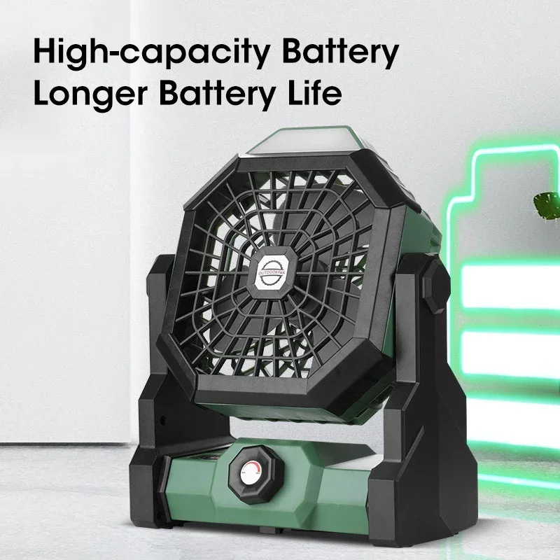 10000mAh Portable Camping Fan USB Rechargeable with LED Light and Hook for Outdoor Desk Tent Car Travel