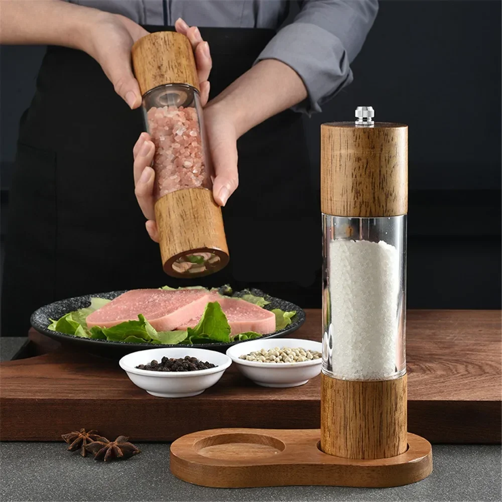 Antique Color Wooden Pepper Mill Manual Salt Spice Grinder with Adjustable Ceramic Core Pepper Grinder Kitchen Helper Accessory