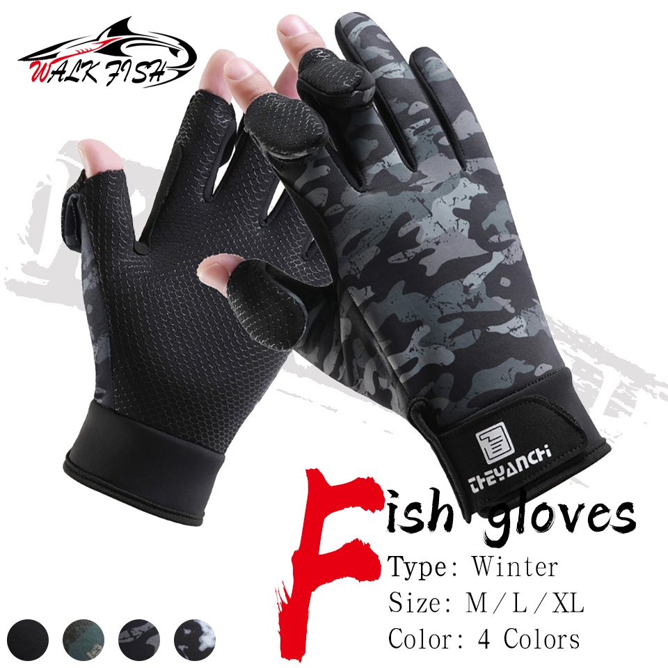 WALK FISH Fishing Gloves Flip Finger Touch Screen Thickened Silicone Anti-slip Waterproof Wear-resistant Fall Winter Outdoor