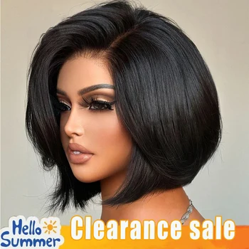 13x4 Lace Front Wigs Human Hair 200 Density HD Transparent LaceWith Baby Hair Straight Bob Wig Natural Color Breathable Lightwe 1