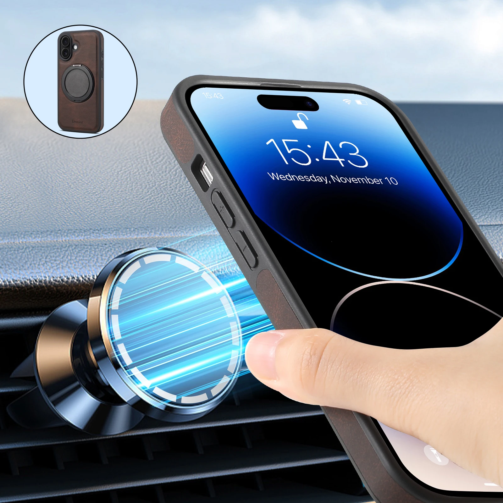 360° Rotating Stand Faux Leather Ring Buckle Mobile Phone Case