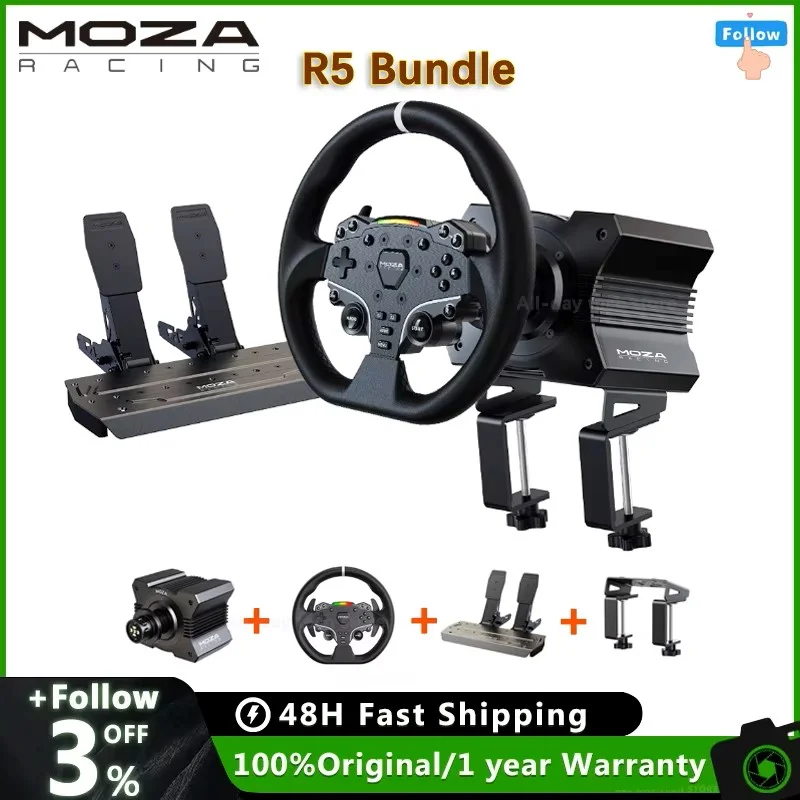 MOZA Racing R5 Direct Drive Wheel Base 5.5 N&middot;m Peak Torque APP Cloud Control Steering Wheel Pedals Table Clamp