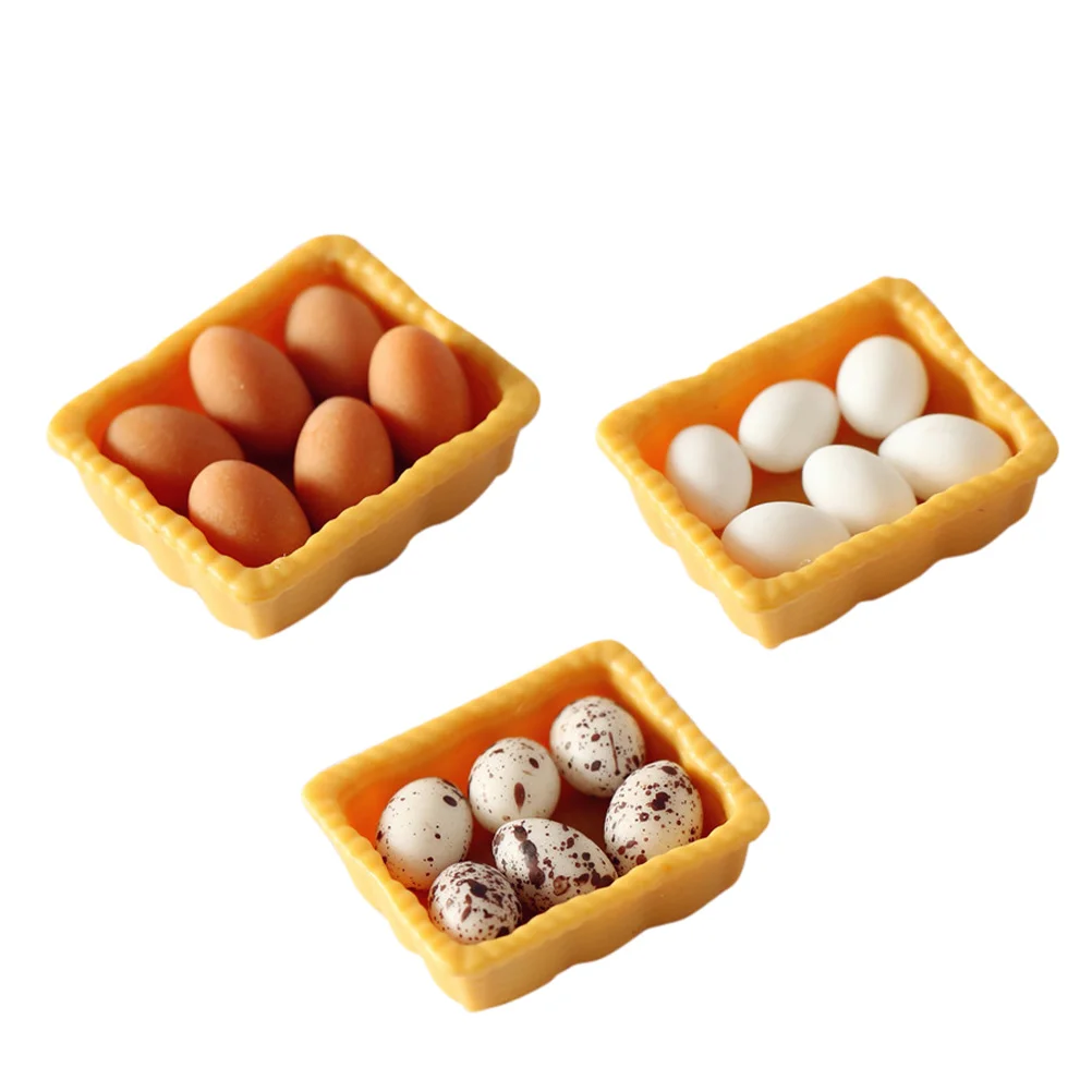 

3 Pcs Home Decor Mini Boxed Eggs House Supply Miniature Model Simulated Basket Scene Ornament Prop