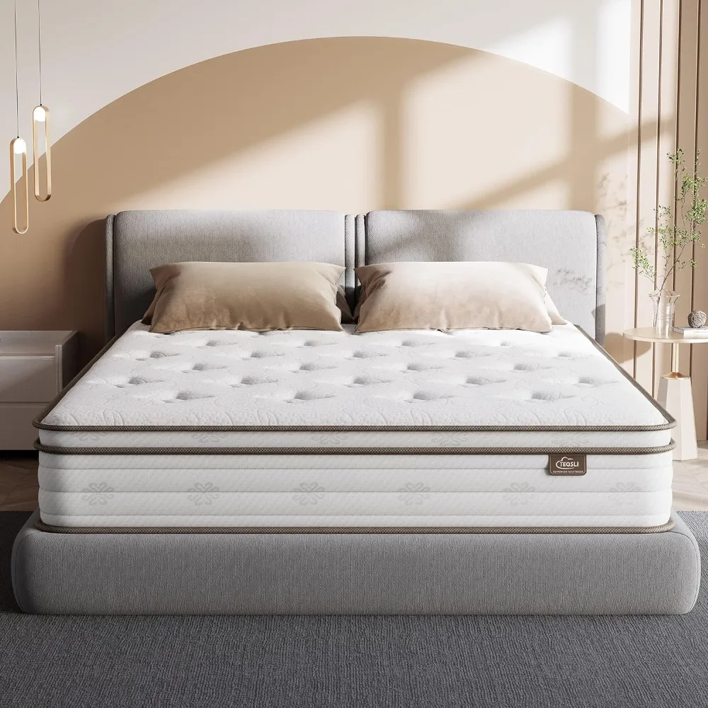 

Queen Size Bed Mattress, Cool Eggshell Memory Foam and 7 Zone Pocket Innerspring Hybrid Mattress in A Box