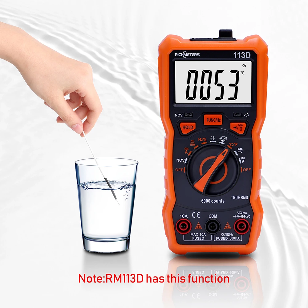 RICHMETERS RM113D NCV 디지털 멀티미터, 6000 카운트, 자동 범위 조정 AC/DC 전압 계량기, 플래시 백 라이트, 대형 스크린