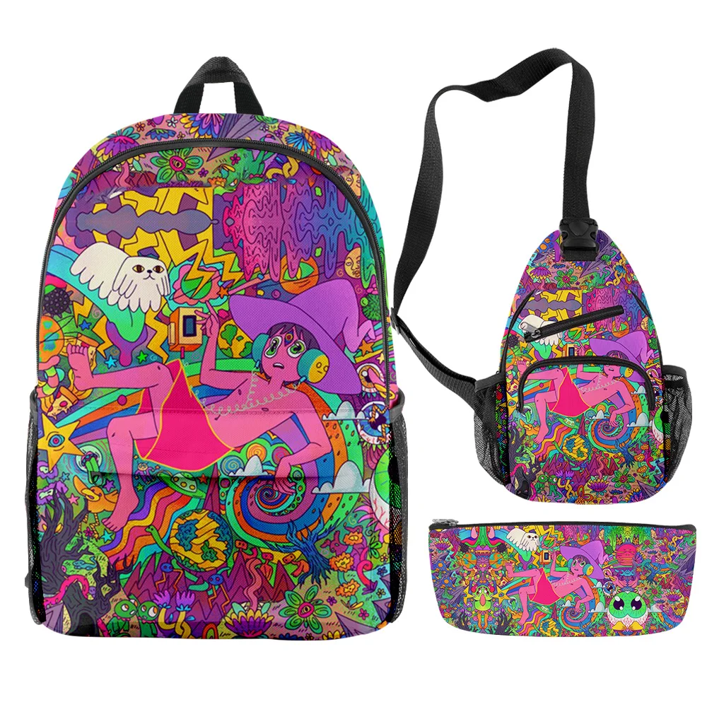 Classic Novelty The Midnight Gospel 3D Print 3pcs/Set pupil School Bags Trendy Travel Laptop Backpack Chest Bag Pencil Case
