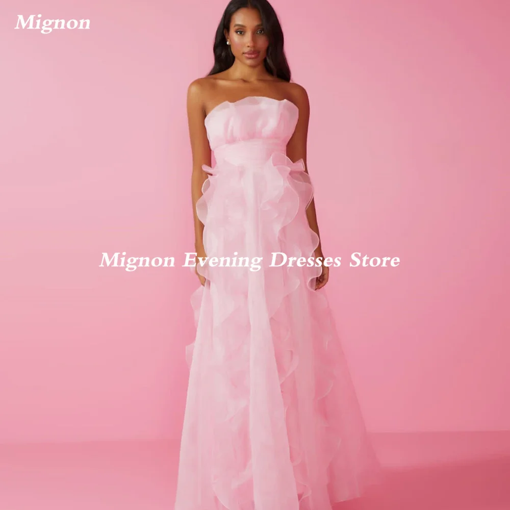 

Mignon Tulle A-line Strapless Ruffle Formal Prom Gown Floor Length luxury Evening Formal Elegant Party Dress for Women 2023