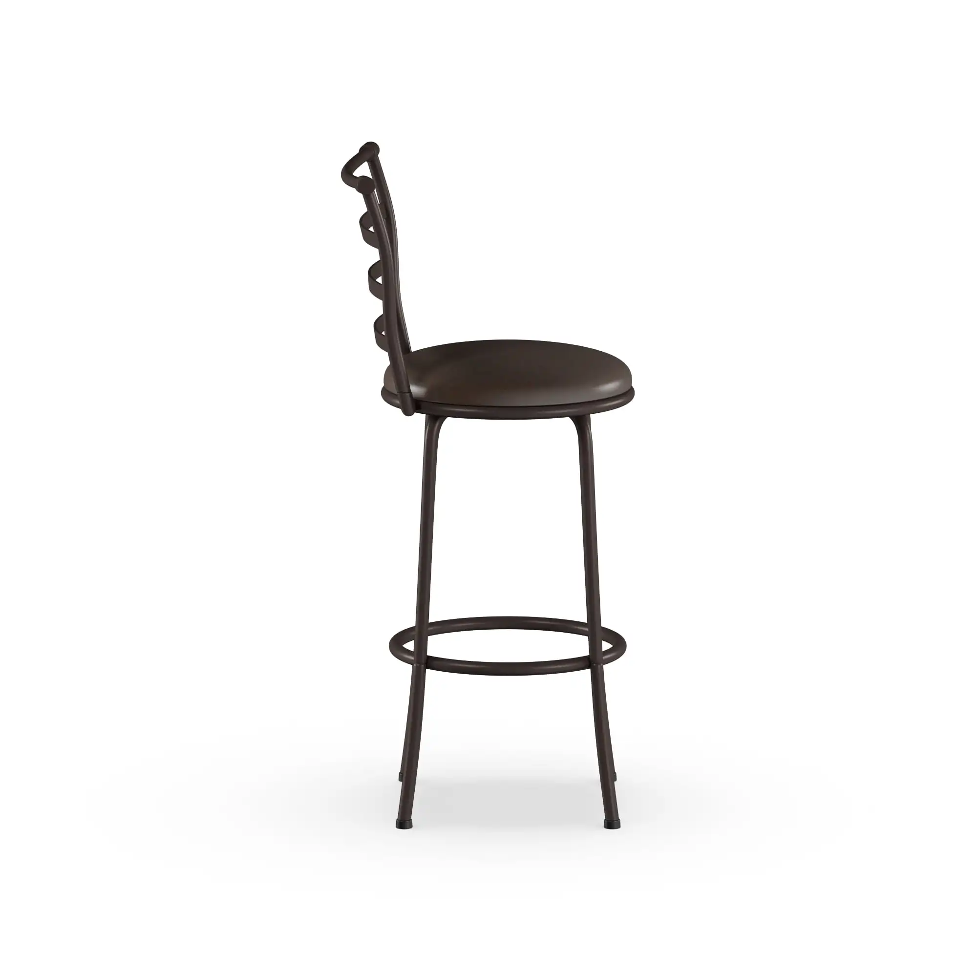 3-Pack Indoor Adjustable 24" or 29" Bronze Ladder Back Swivel Barstool, Espresso Vegan Leather Seat 5